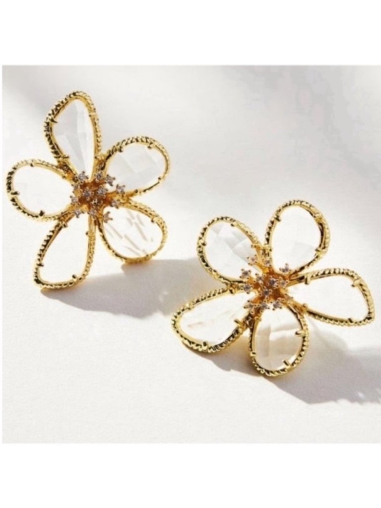 New! Gold Flower Statement Earrings (3033) Nwot